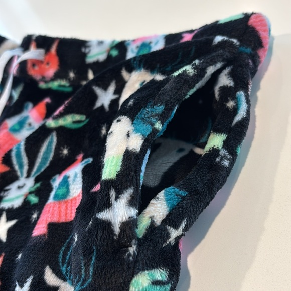 Women’s Joyspun Pajama Pants Black Whimsical Design Fuzzy Drawstring Waist S - Picture 7 of 13